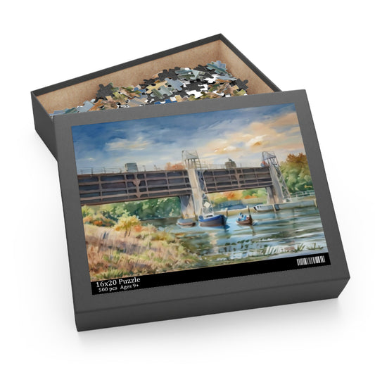 Jigsaw Puzzle, Erie Canal Watercolor Puzzle (500-Piece), Fun Family Game Night Activity, Relaxing Hobby for Adults, Mindfulness Gift Idea,