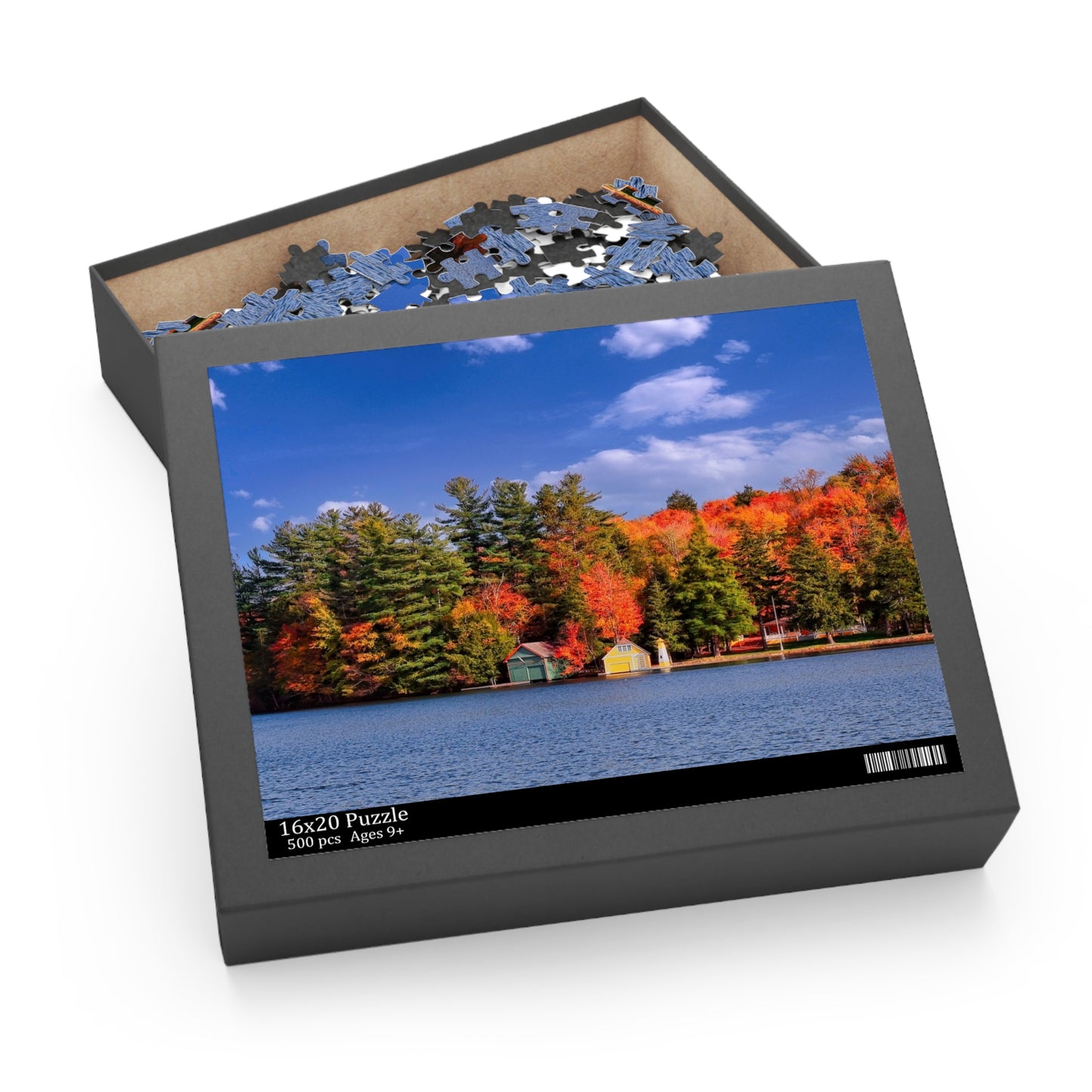 Autumn Leaves Overlooking Boathouse ADK Puzzle (500-Piece)