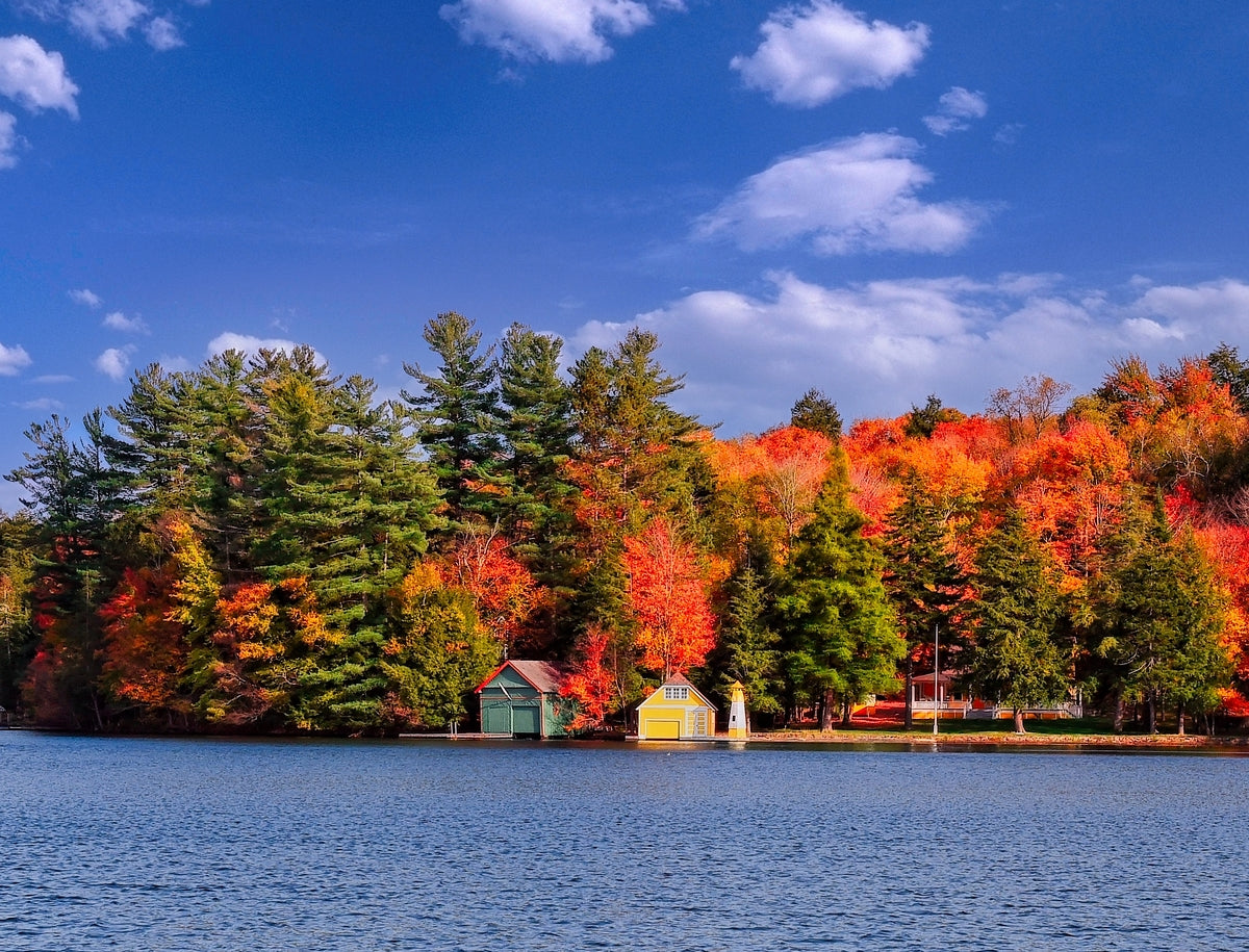 Autumn Leaves Yellow Boathouse ADK Adirondacks