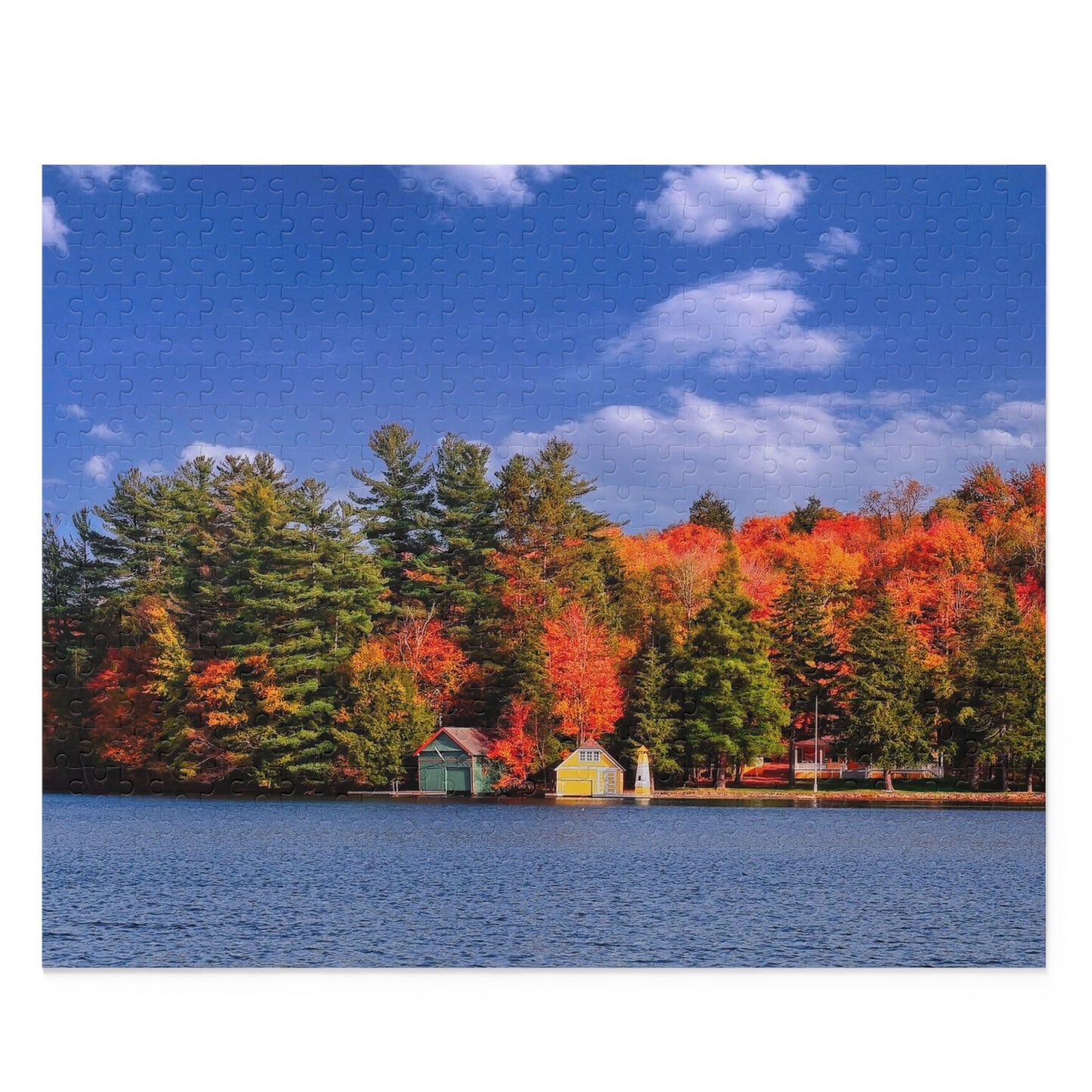 Autumn Leaves Overlooking Boathouse ADK Puzzle (500-Piece)