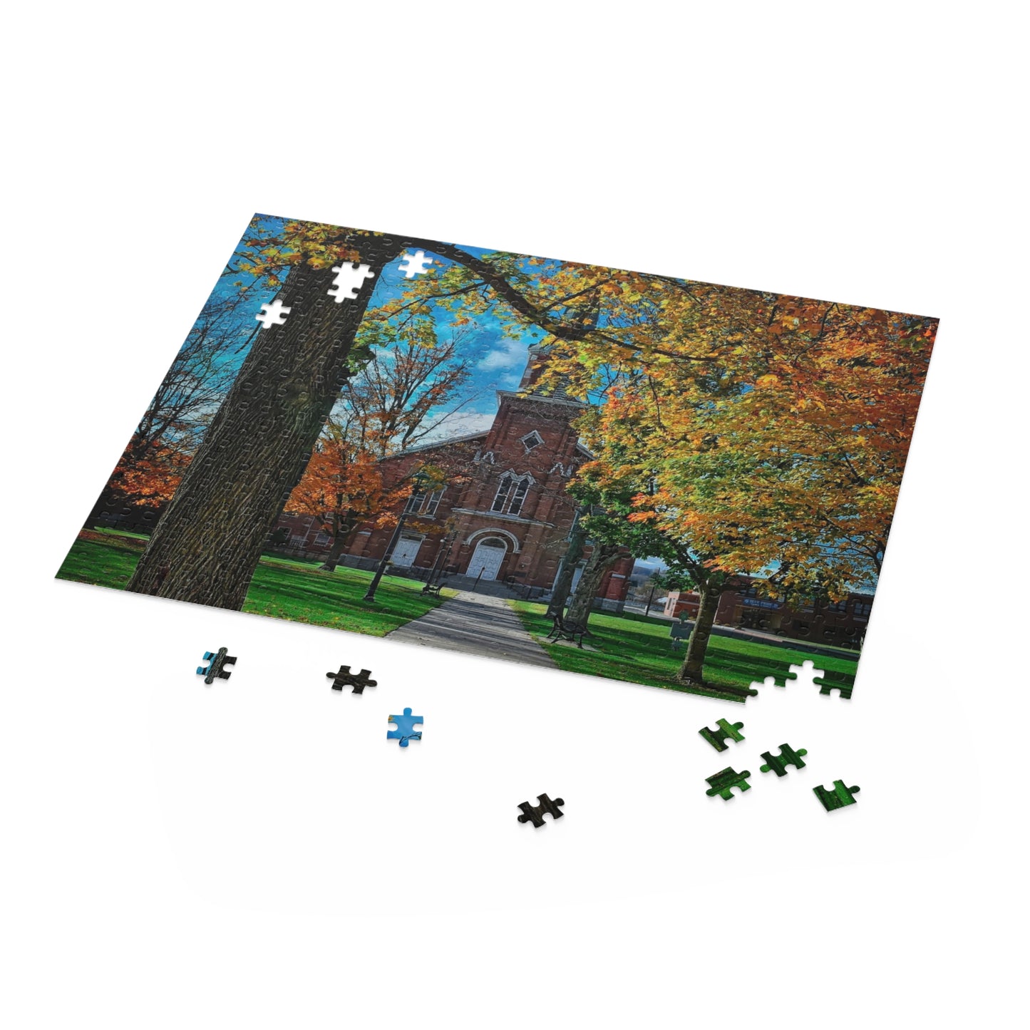 Fingers Lake Gift  Homer Congregational Church on the Green Puzzle (500-Piece), Finger Lakes Region, Nature Puzzle