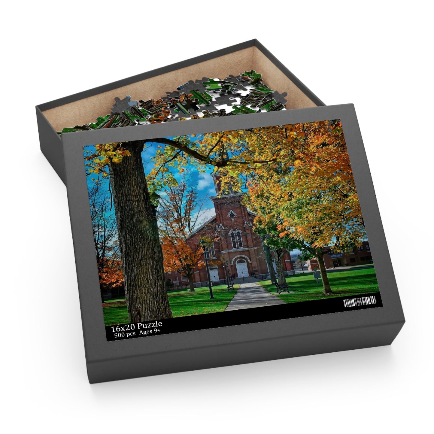 Fingers Lake Gift  Homer Congregational Church on the Green Puzzle (500-Piece), Finger Lakes Region, Nature Puzzle