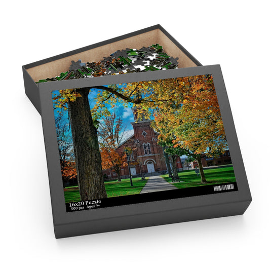 Fingers Lake Gift  Homer Congregational Church on the Green Puzzle (500-Piece), Finger Lakes Region, Nature Puzzle