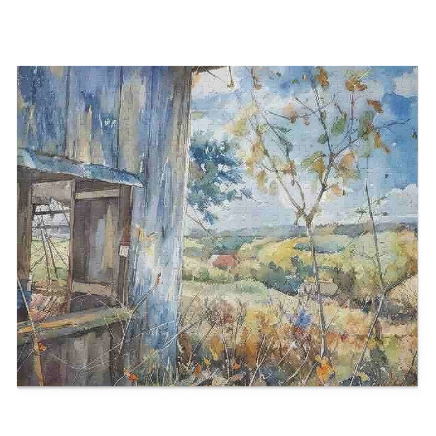 Abandoned Barn Watercolor 500-Piece Jigsaw, Nature Theme, Relaxing Activity, Great Gift for Puzzle Lovers, Indoor Activity