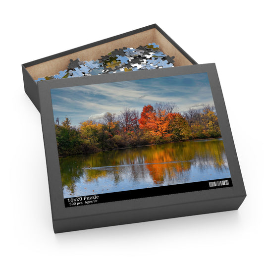 Erie Canal Fall Colors Bouncing of the Water - Syracuse NY Puzzle (500-Piece)