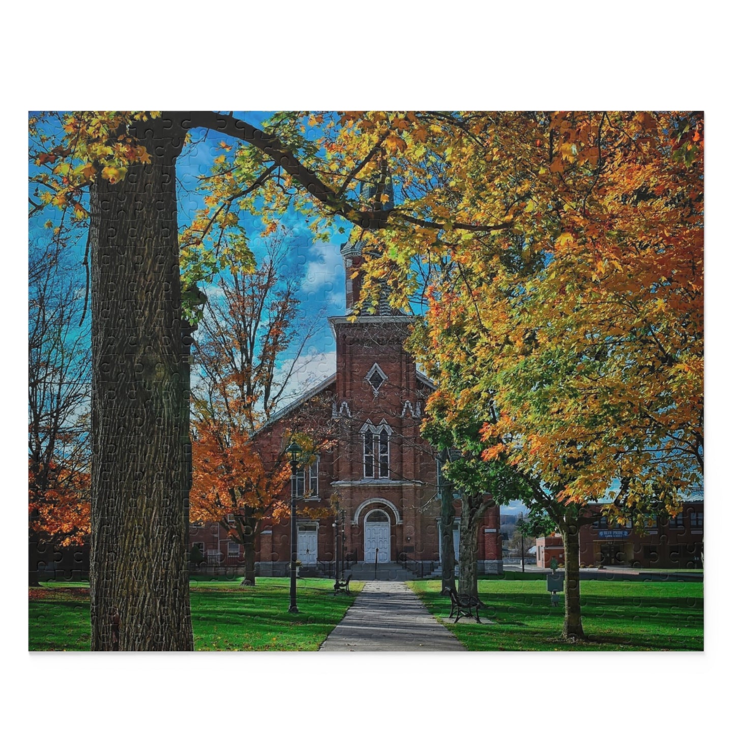 Fingers Lake Gift  Homer Congregational Church on the Green Puzzle (500-Piece), Finger Lakes Region, Nature Puzzle