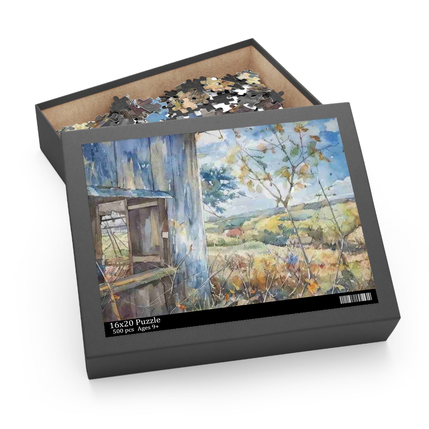 Abandoned Barn Watercolor 500-Piece Jigsaw, Nature Theme, Relaxing Activity, Great Gift for Puzzle Lovers, Indoor Activity