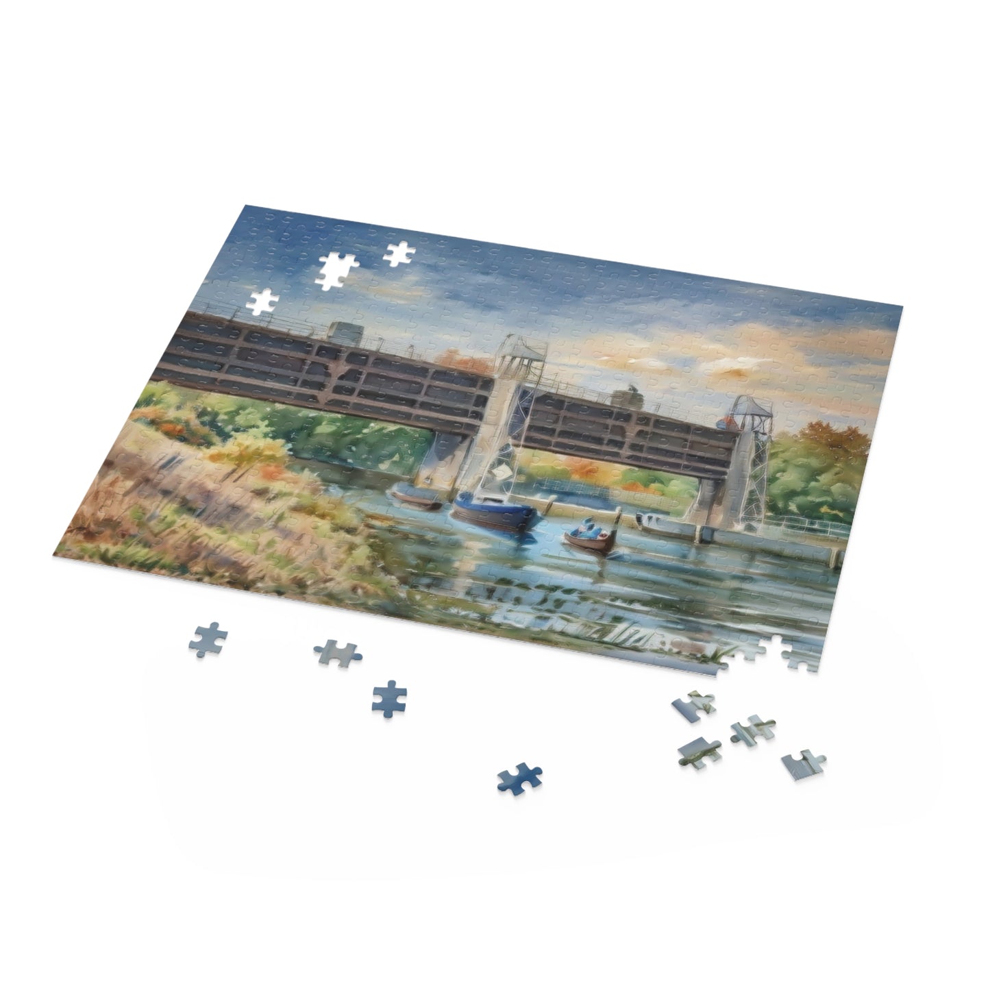 Jigsaw Puzzle, Erie Canal Watercolor Puzzle (500-Piece), Fun Family Game Night Activity, Relaxing Hobby for Adults, Mindfulness Gift Idea,