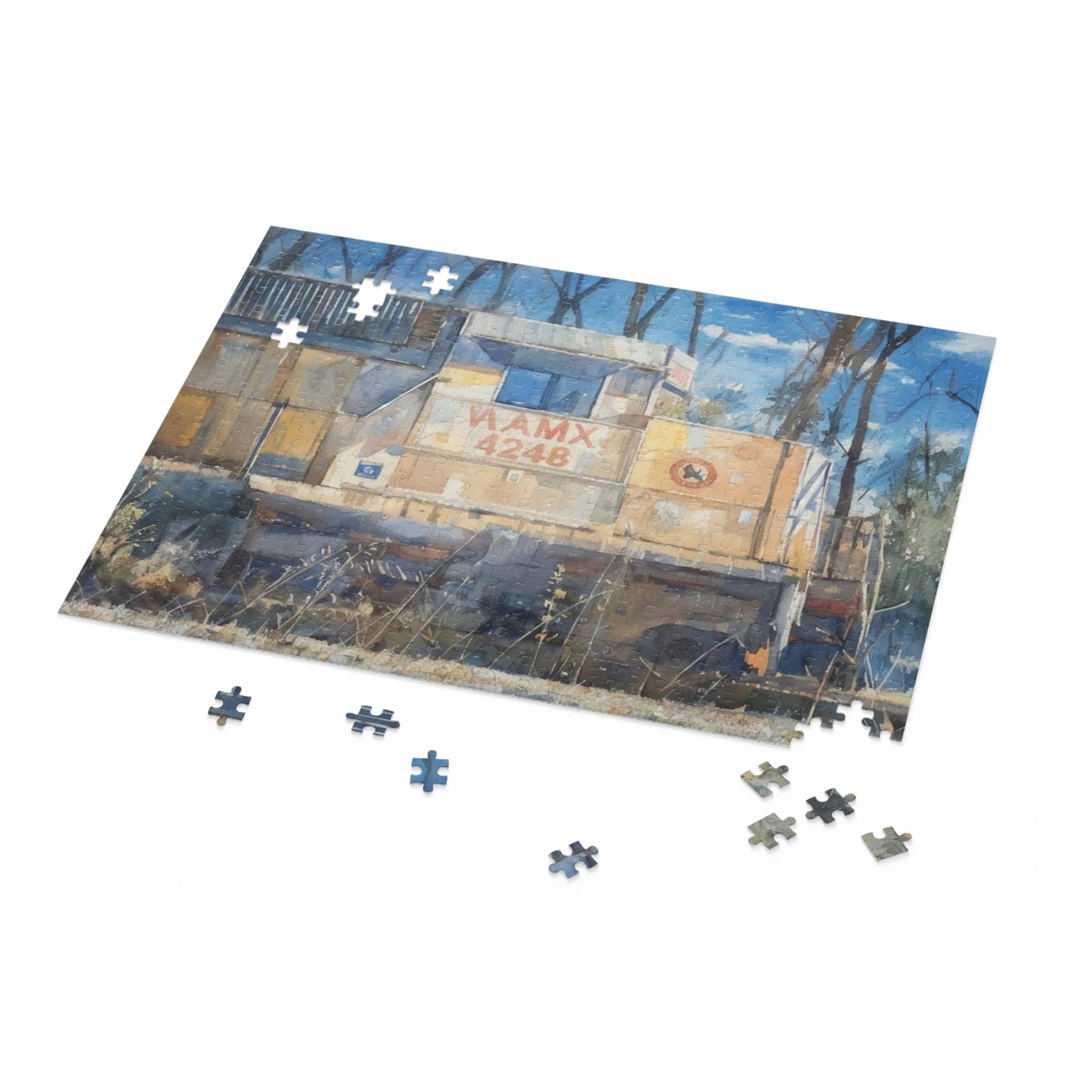 Train Puzzle, Watercolor Jigsaw, 500-Piece Puzzle Game, Choo Choo Train Toy, Relaxing Activity, Family Fun