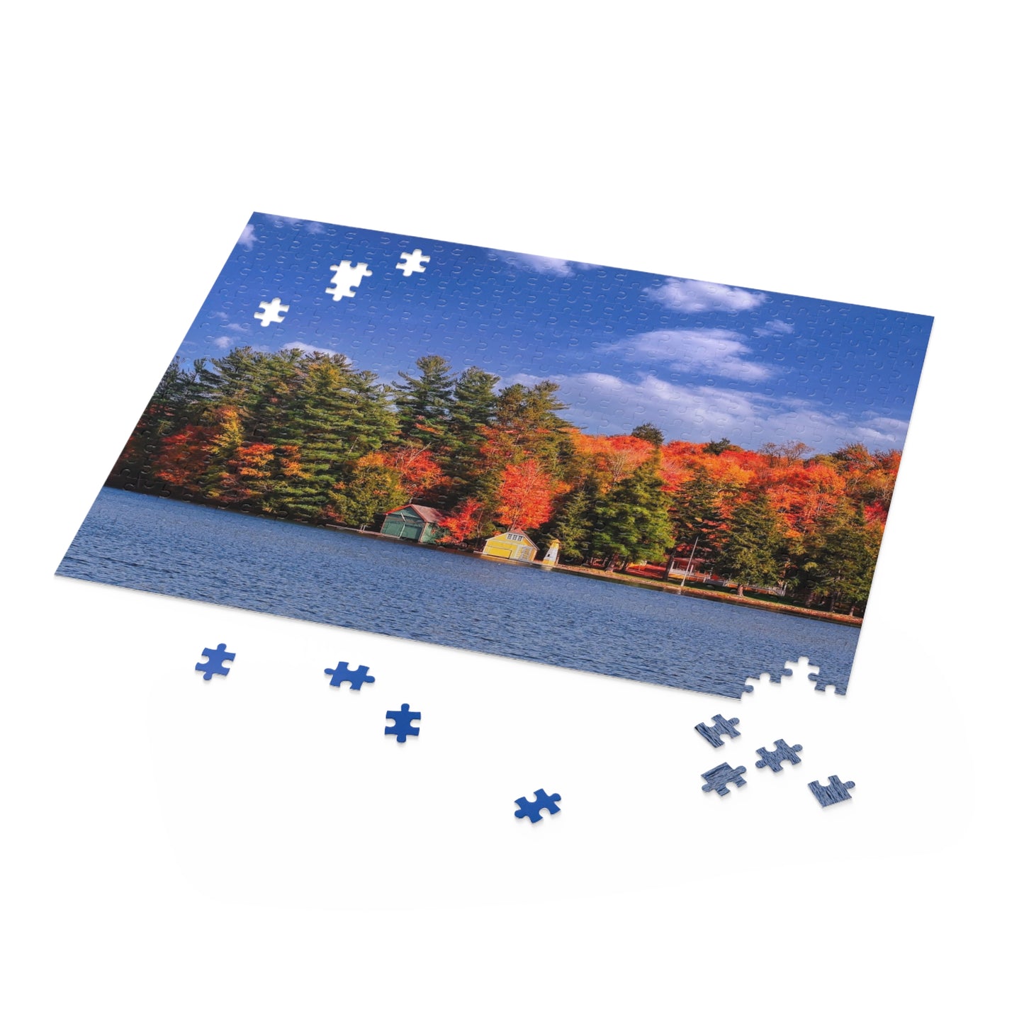 Autumn Leaves Overlooking Boathouse ADK Puzzle (500-Piece)