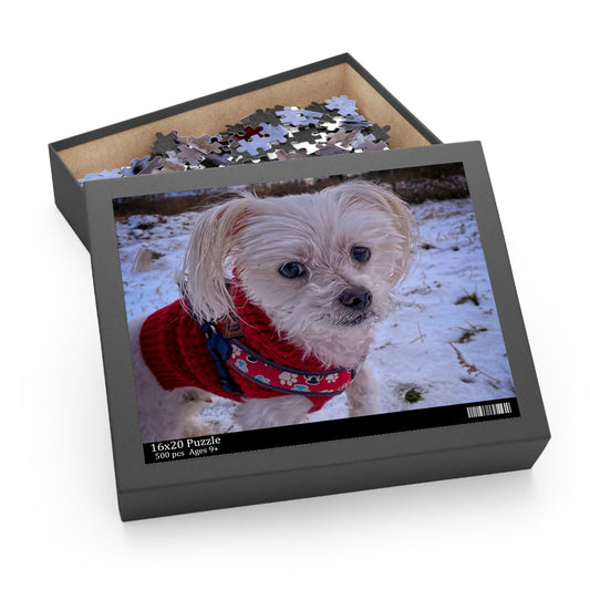 Puzzle, Teacup Maltese Winter Scene, Dog Lover Jigsaw (500-Piece), Fun Family Activity, Relaxing Hobby, Cute Puppy
